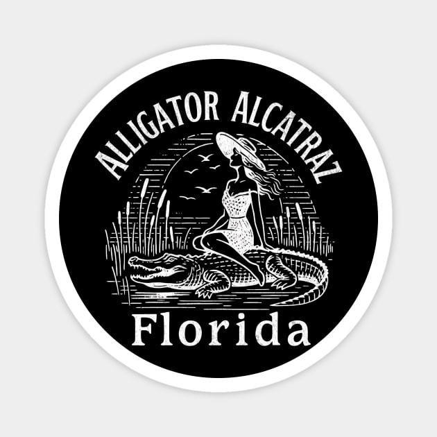 Alligator Alcatraz Florida Pin-Up Retro Swamp Adventure Badge Magnet by ArtistTee ⭐⭐⭐⭐⭐